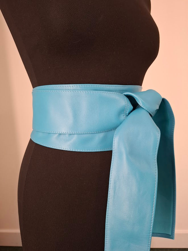 Turquoise Leather Obi Belt – Handmade Wrap Belt