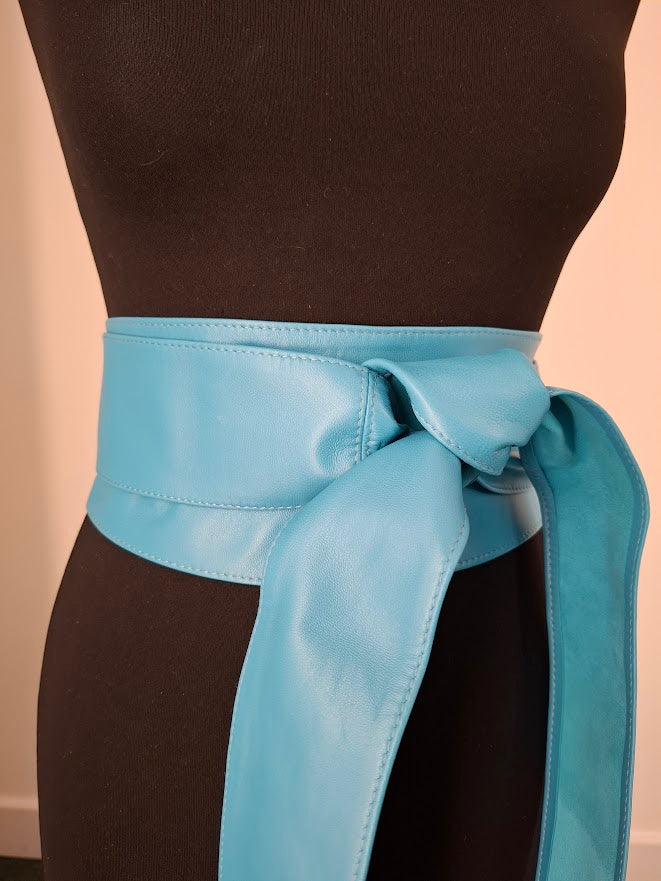 Turquoise Leather Obi Belt – Handmade Wrap Belt