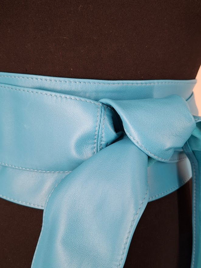 Turquoise Leather Obi Belt – Handmade Wrap Belt