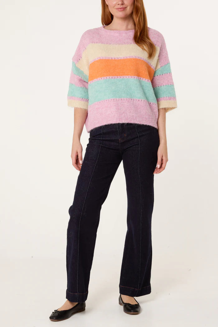 Striped Crew Neck Jumper With Wool