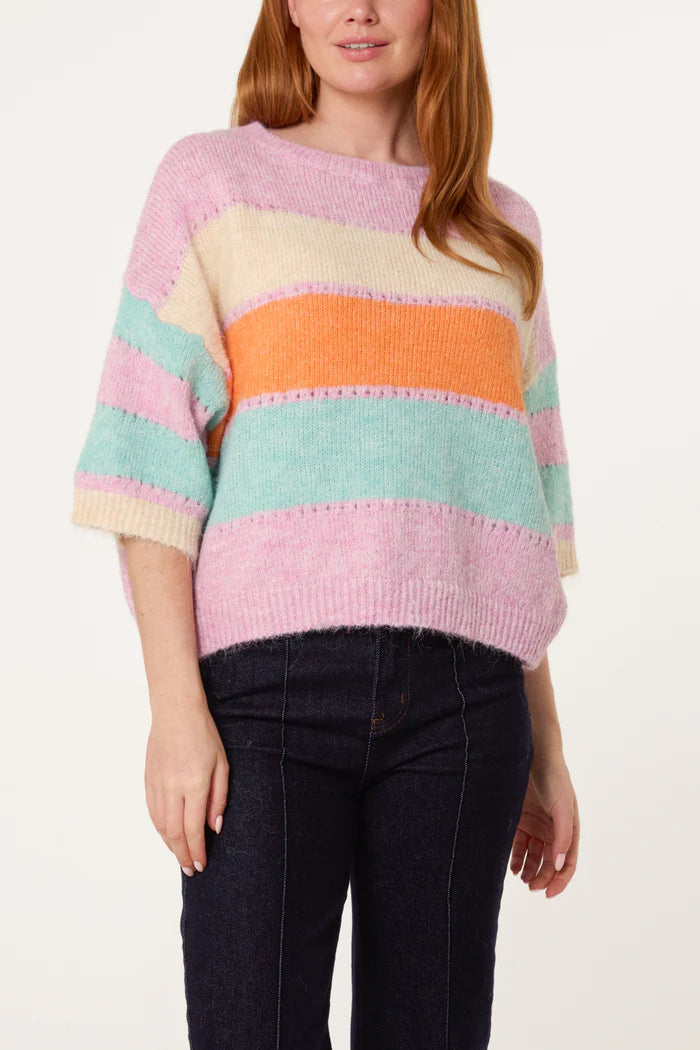 Striped Crew Neck Jumper With Wool