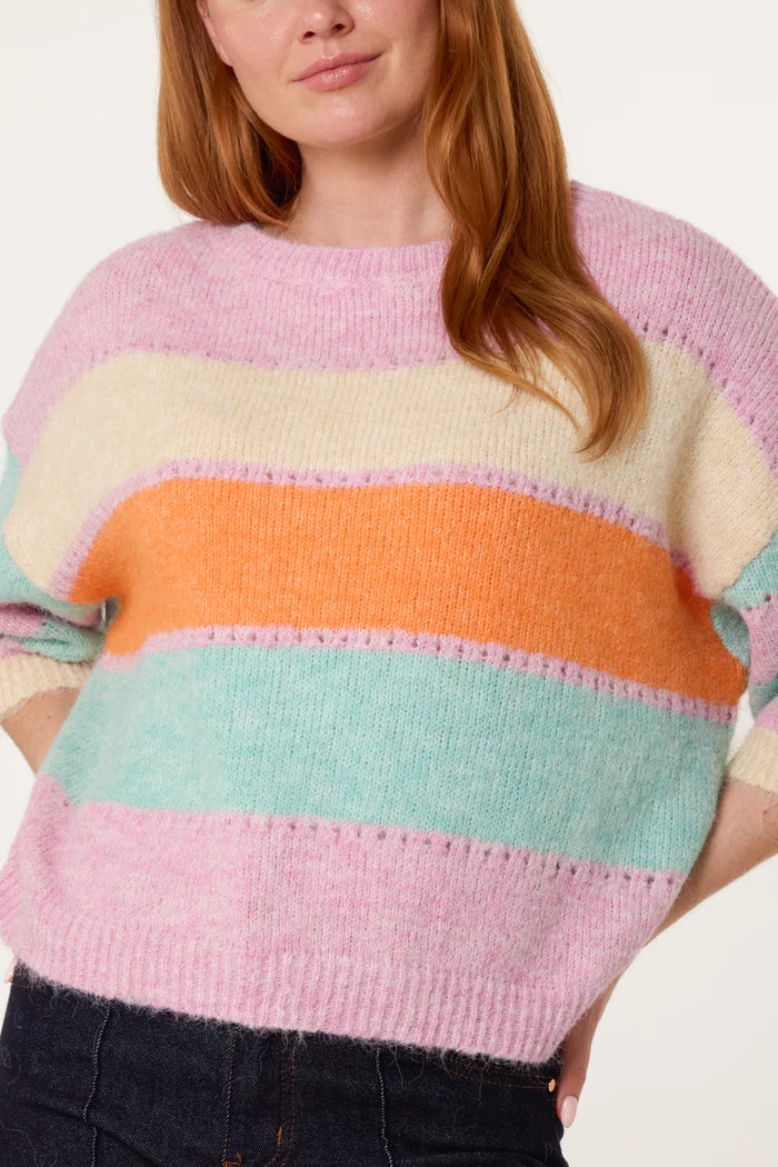 Striped Crew Neck Jumper With Wool