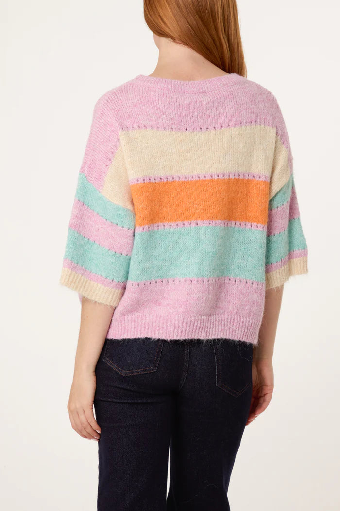 Striped Crew Neck Jumper With Wool